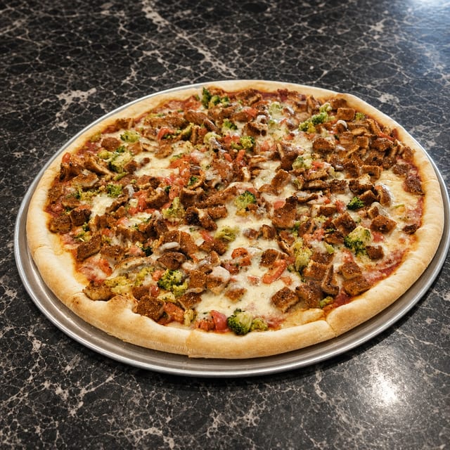 Pan Chicken, Broccoli & Tomato Pizza.